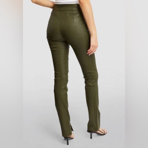 Helmut Lang women dark olive khaki lamb leather flare pants NWT - Picture 3 of 9